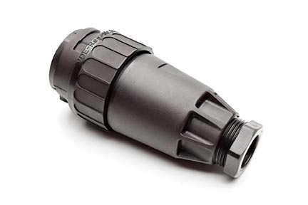 C016 10H012 004 2 12+PE Male cable connector with strain relief and clamping ring. For use with crimp contacts (sold separately).