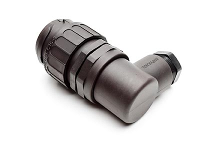 C016 10K019 004 2 19+PE Male cable connector with strain relief and clamping ring. For use with crimp contacts (sold separately).