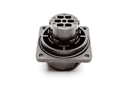 C016 20C005 100 2 5+PE Male receptacle with mounted gasket. Mounting hole Ø43.2. Suitable sealing for fixing screws must be provided. Contacts included.