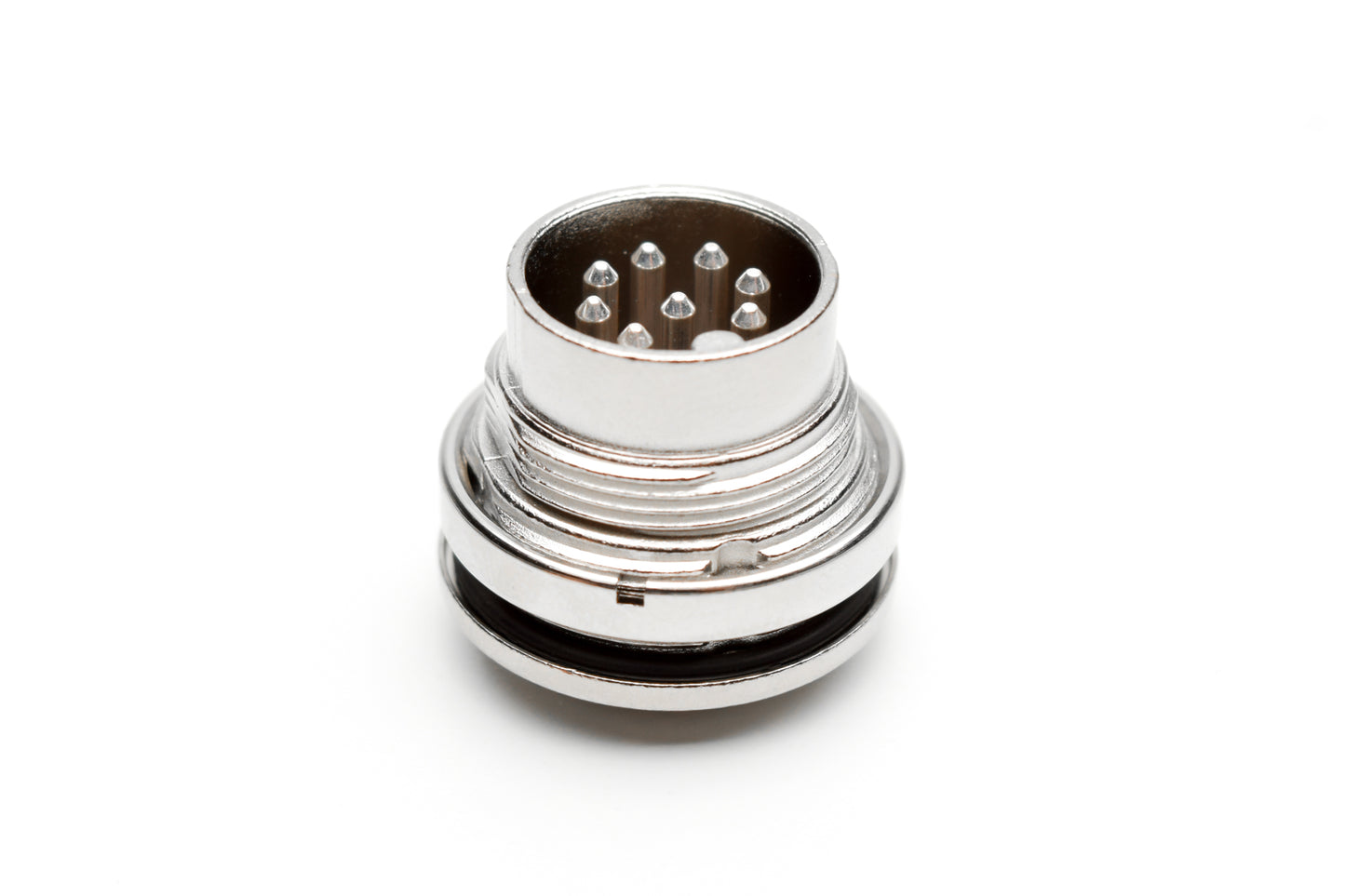 C091 31C008 100 2 Rear mounting male metal Connectors with O-ring seal and ring nut mount (hex nut available upon request). Complete EMI shielding in the fully mated and locked position (EMI security). Contacts included.