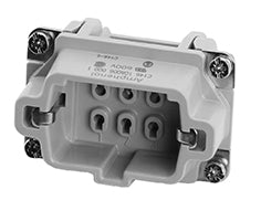 C146 10A006 000 1 6+PE Heavy duty male contact insert for stamped crimp contacts. Comparable Part No. 09700062615