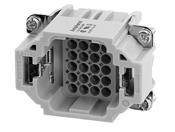 C146 10A024 000 9 24+PE Heavy duty male contact insert for stamped crimp contacts. May be engaged or disengaged when live but without electrical load.usings/hoods Comparable Part No. 09160243001