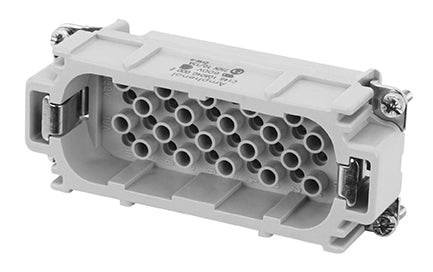 C146 10A040 060 2 40+PE Heavy duty male contact insert with 2xPE termination (for stamped crimp contacts). May be engaged or disengaged when live but without electrical load.