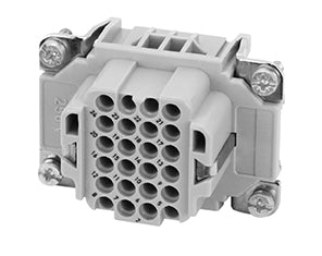 C146 10B024 000 9 24+PE Heavy duty female contact insert for stamped crimp contacts. May be engaged or disengaged when live but without electrical load.usings/hood Comparable Part No. 09160243101