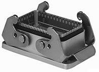 C146 11F010 901 8 Version A housing with bulkhead mounting. Standard flange without ground strap. Conductive surface with standard locking levers. High attenuation. Same dimensions as standard housings.