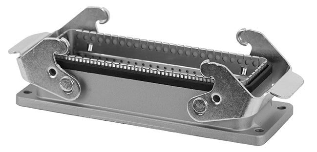 C146 11F024 902 8 Version B housing with bulkhead mounting. Standard flange with ground strap. Conductive surface with standard locking levers. High attenuation. Same dimensions as standard housings. Comparable Part No. 09628240301