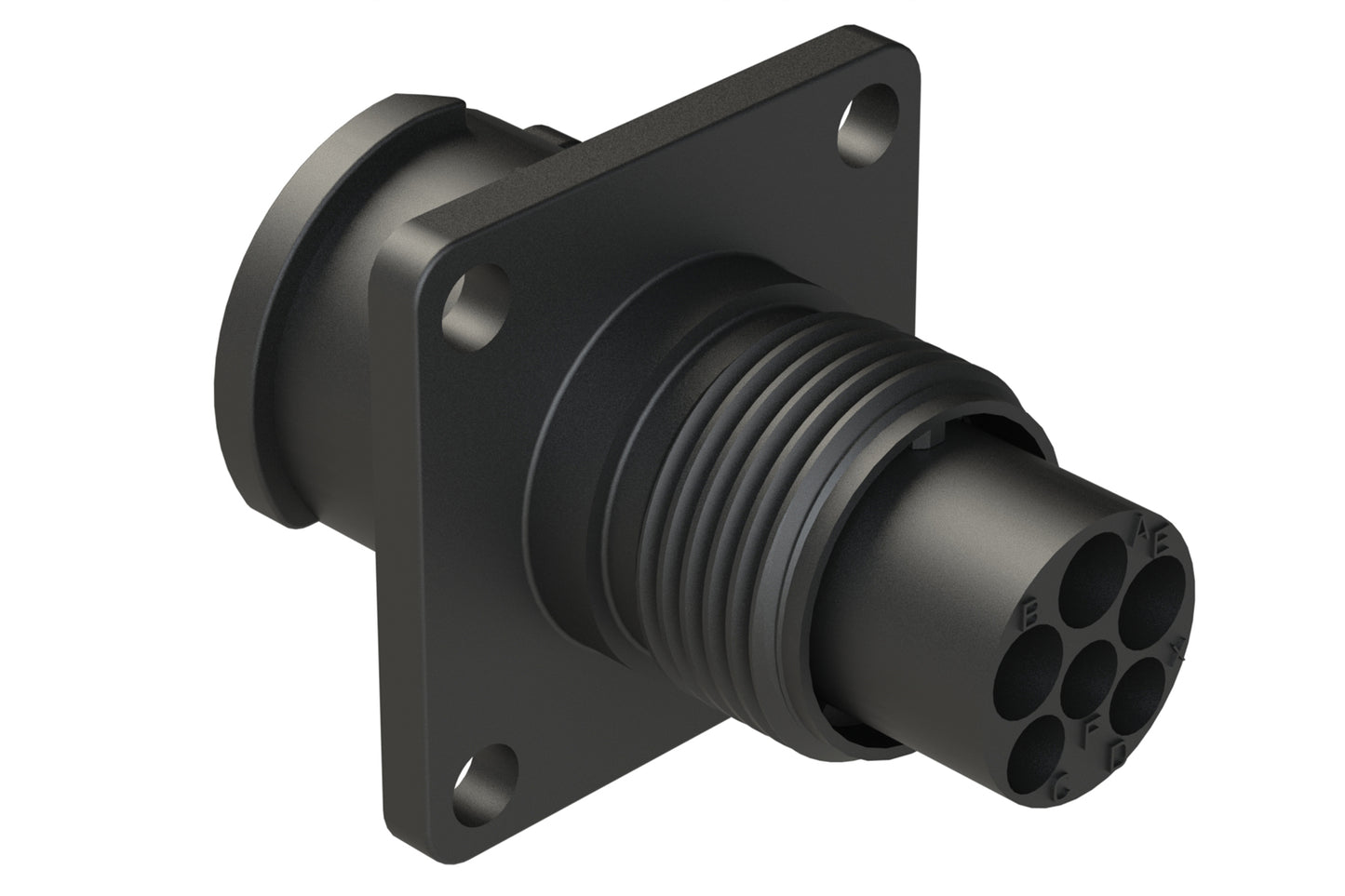 FLS010N3W3P03 Receptacle, Square Flange, 6 (3+3) Position, Male, Shell Size 10, Silicone Seal, Auto-Lock