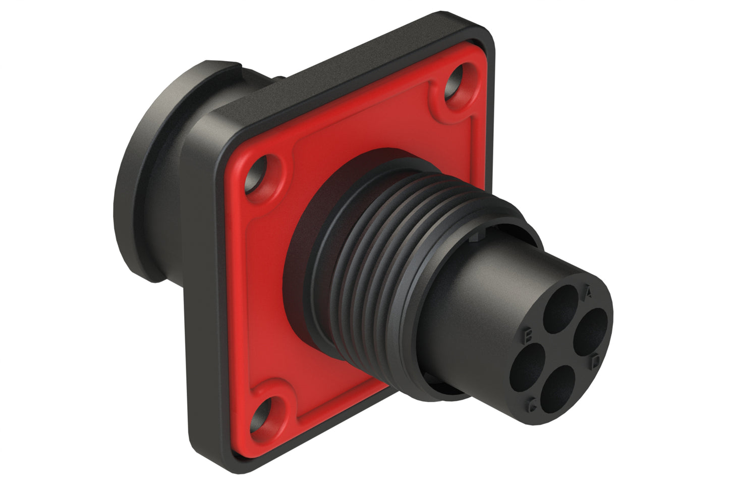 FLS010N4P03-PM Receptacle, Square Flange, 4 Position, Male, Shell Size 10, Silicone Seal with Seal Gasket, Auto-Lock