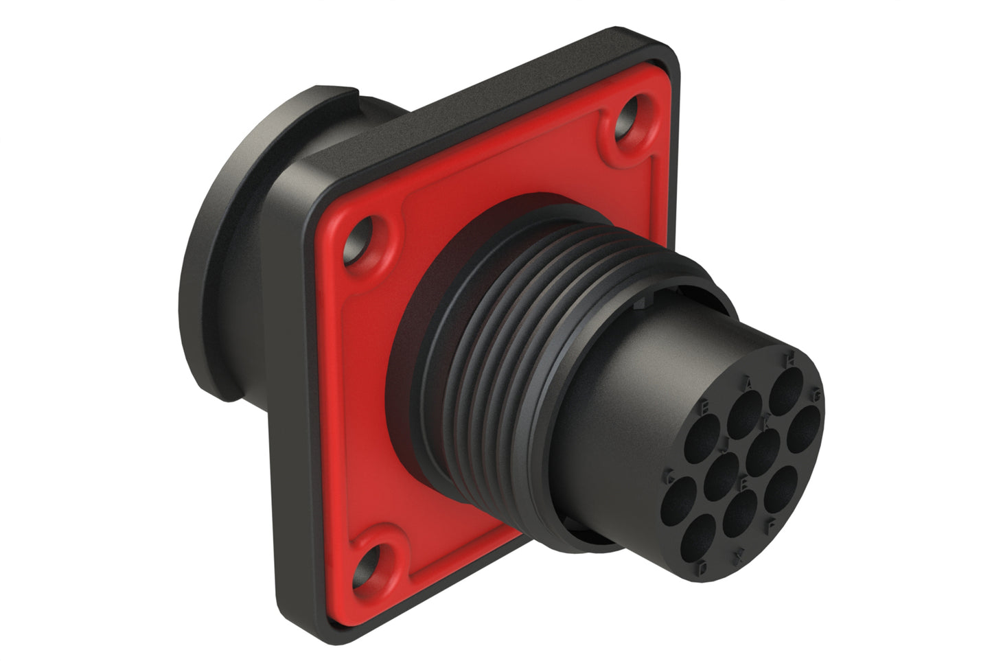 FLS012N10P03-PM Receptacle, Square Flange, 10 Position, Male, Shell Size 12, Silicone Seal with Seal Gasket, Auto-Lock