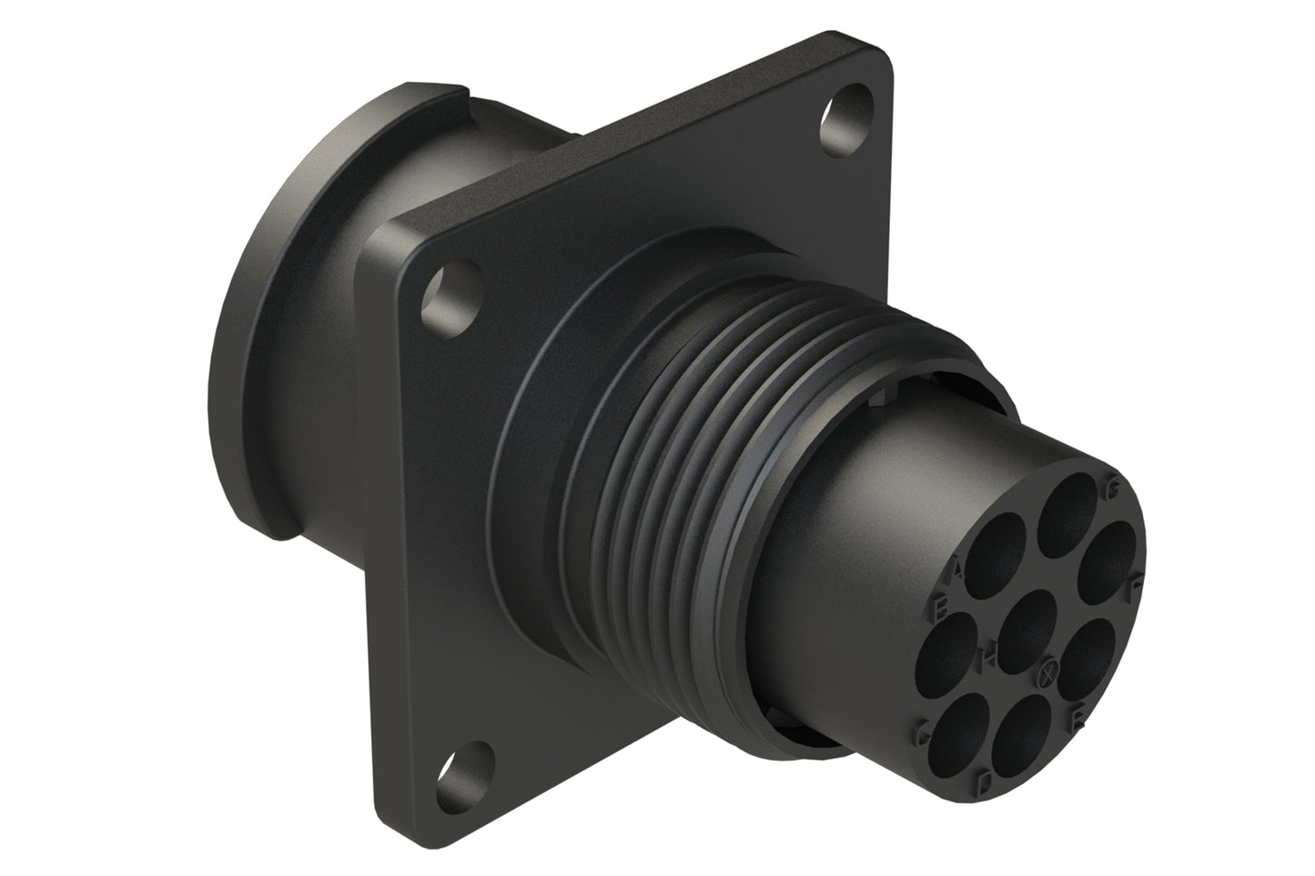 FLS012N8P03 Receptacle, Square Flange, 8 Position, Male, Shell Size 12, Silicone Seal, Auto-Lock