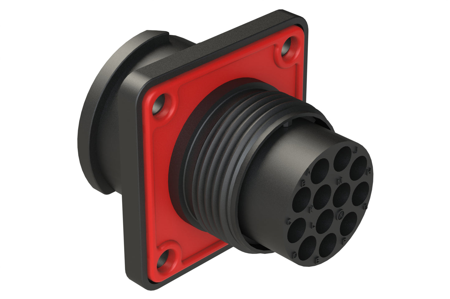 FLS014N12P03-PM Receptacle, Square Flange, 12 Position, Male, Shell Size 14, Silicone Seal with Seal Gasket, Auto-Lock