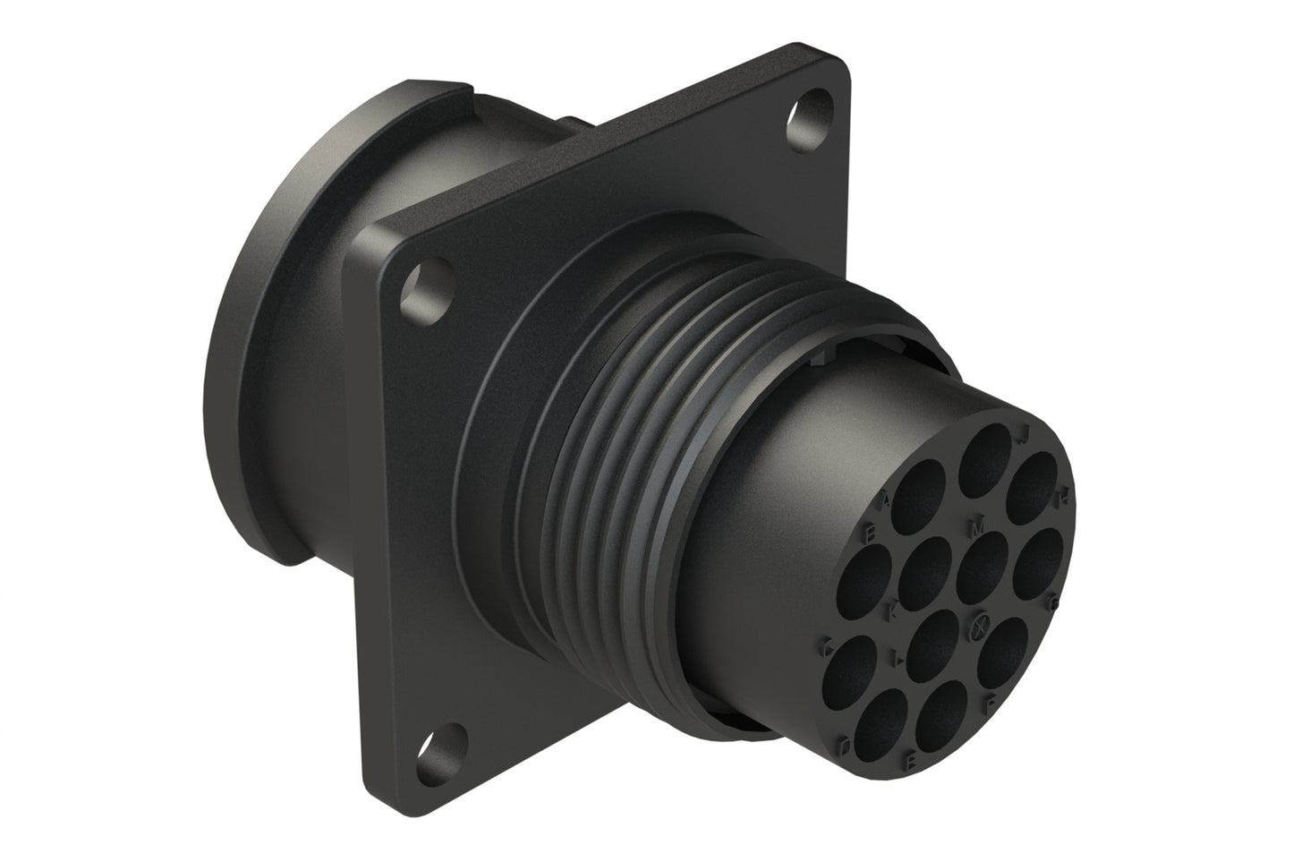 FLS014N12P03 Receptacle, Square Flange, 12 Position, Male, Shell Size 14, Silicone Seal, Auto-Lock