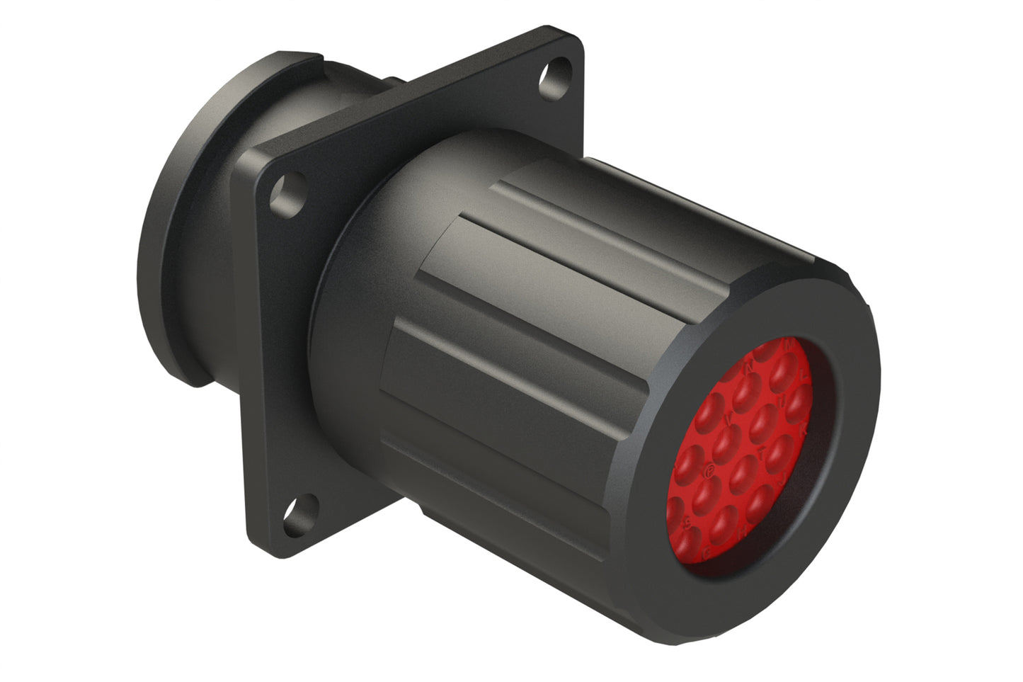 FLS014N19PHEC03 Receptacle, Square Flange, 19 Position, Male, Shell Size 14,Silicone Seal and End Cap with Individual Wire Sealing, Auto-Lock