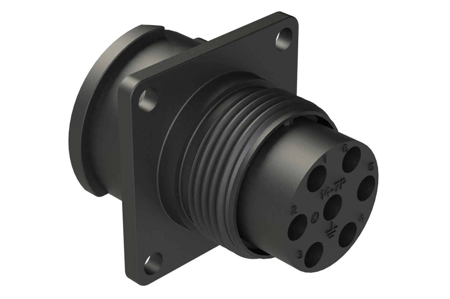 FLS014N7P03 Receptacle, Square Flange, 7 Position, Male, Shell Size 14, Silicone Seal, Auto-Lock