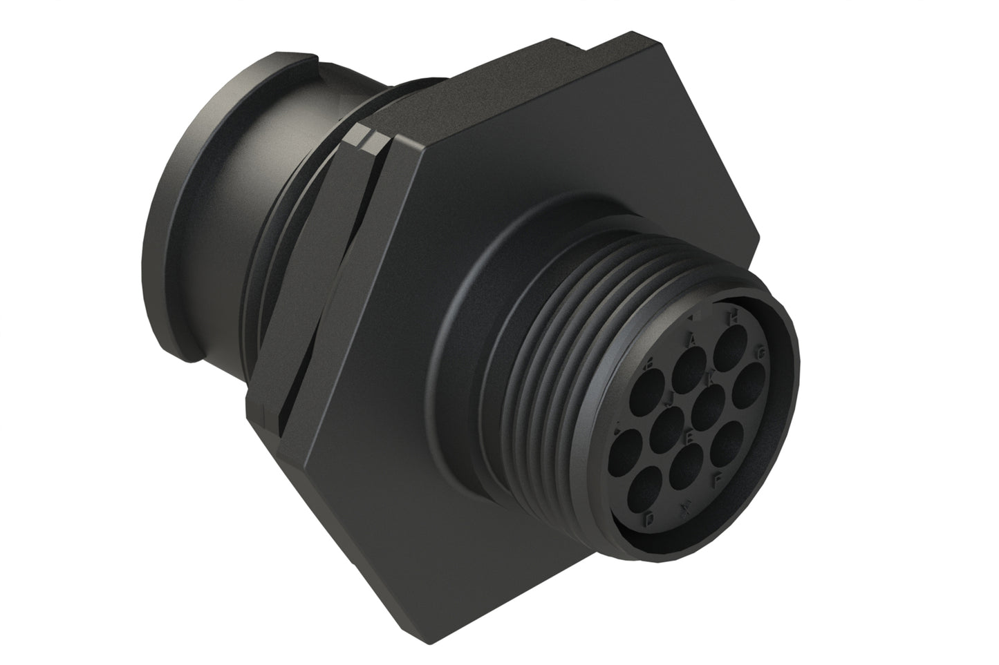 FLS712N10P03 Receptacle, Jam Nut, 10 Position, Male, Shell Size 12, Silicone Seal, Auto-Lock