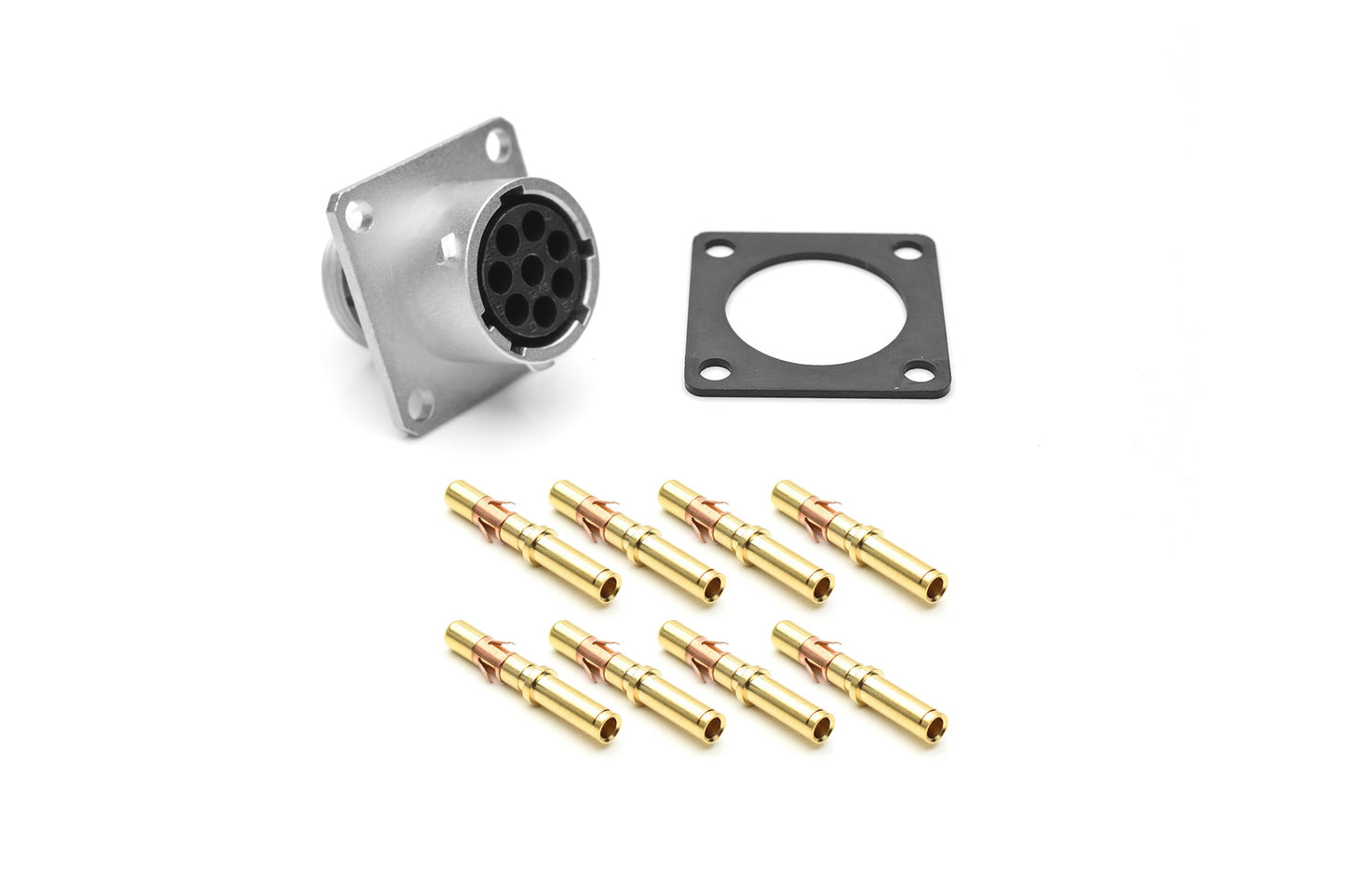 RT00128SKNH03-K Receptacle Kit, Square Flange, 8 Position, Female, Shell Size 12, Silicone Seal, with Machined Gold Contacts, Size 16 (18-16AWG), Gasket, IP69K
