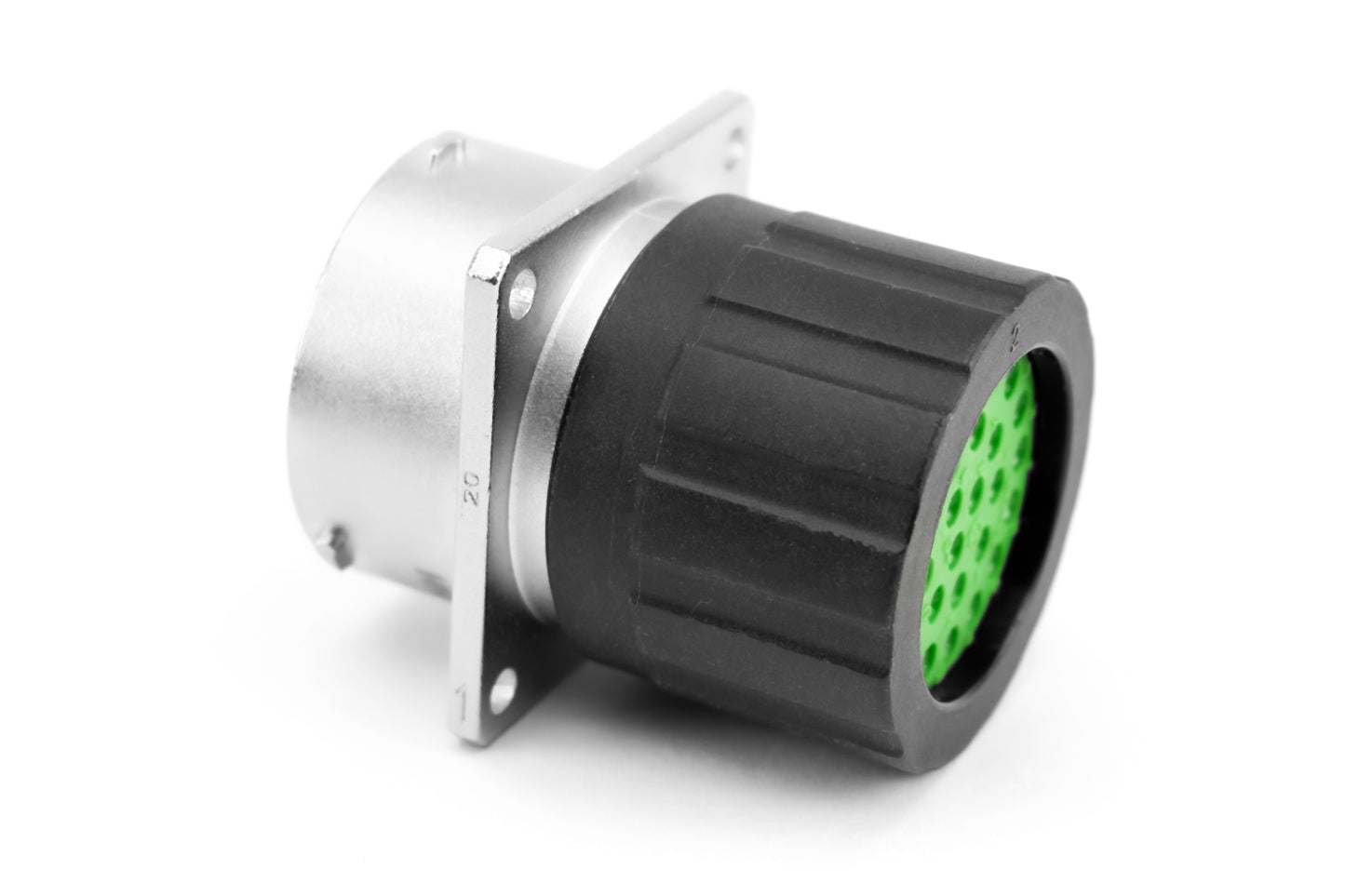 RT002028SNHEC03R Receptacle, Square Flange, 28 Position, Female, Shell Size 20, Silicone Seal, and End Cap with Reduced Diameter Individual Wire Sealing, Range 14-24 AWG