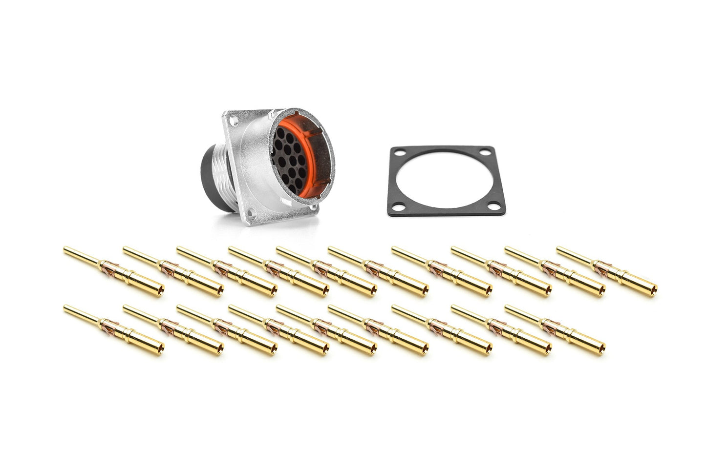 RT0W01419PKNH03-K Receptacle Kit, Square Flange, 19 Position, Male, Shell Size 14, Silicone Seal, with Machined Gold Contacts, Size 20 (22-20AWG), Gasket, IP69K