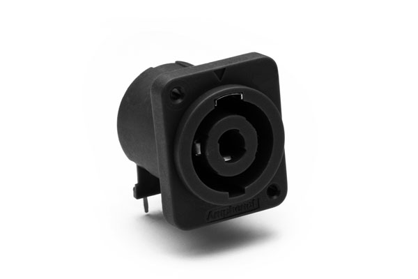 SP-4-MDHT BULK 4 Pole Loudspeaker ChassisMount, 'D'Type Flange, SelfTapping Holes, Horizontal PCB, Black, Bulk Pack