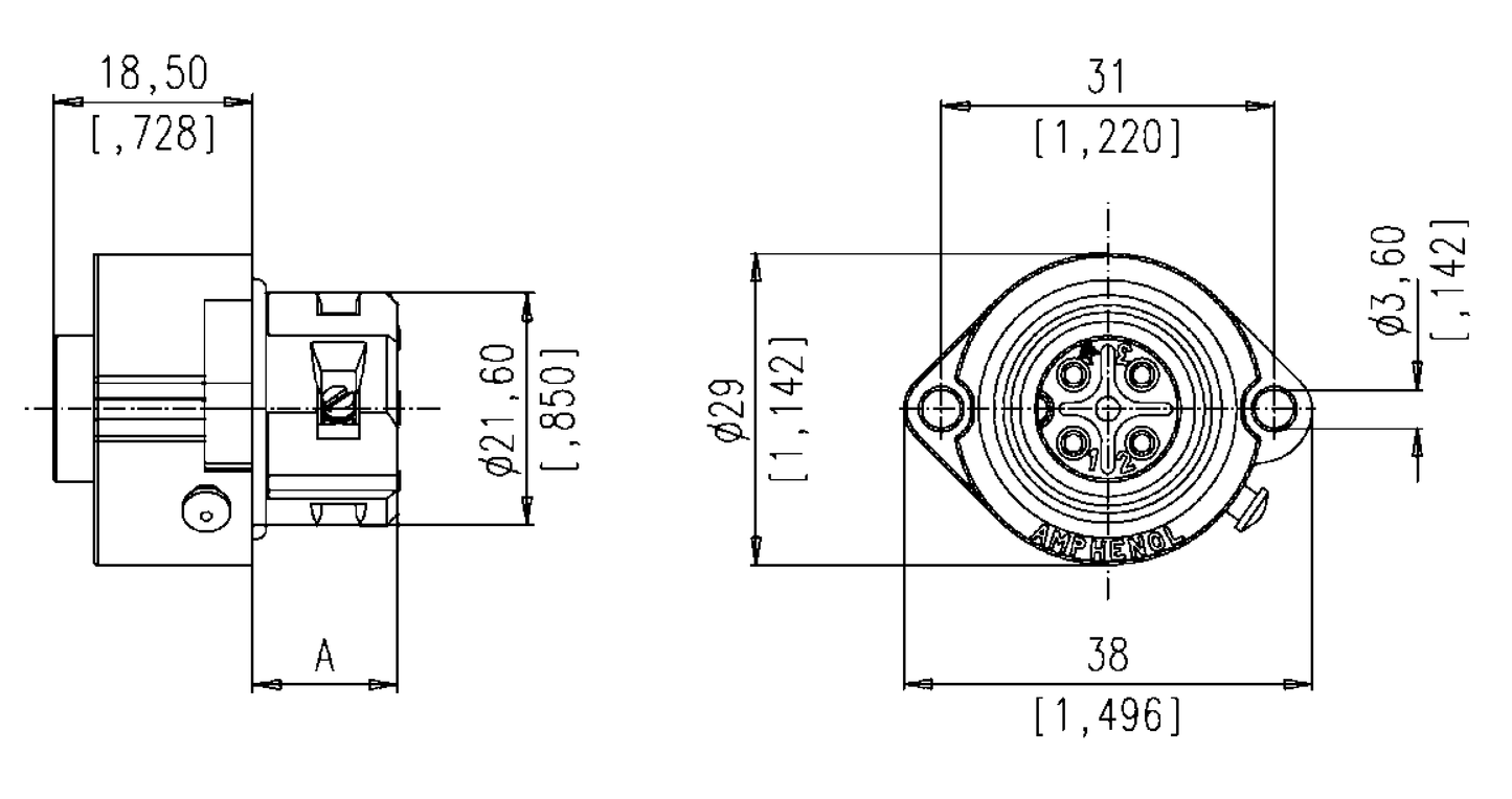 T 3107 800 6+ PE crimp female receptacle, yellow