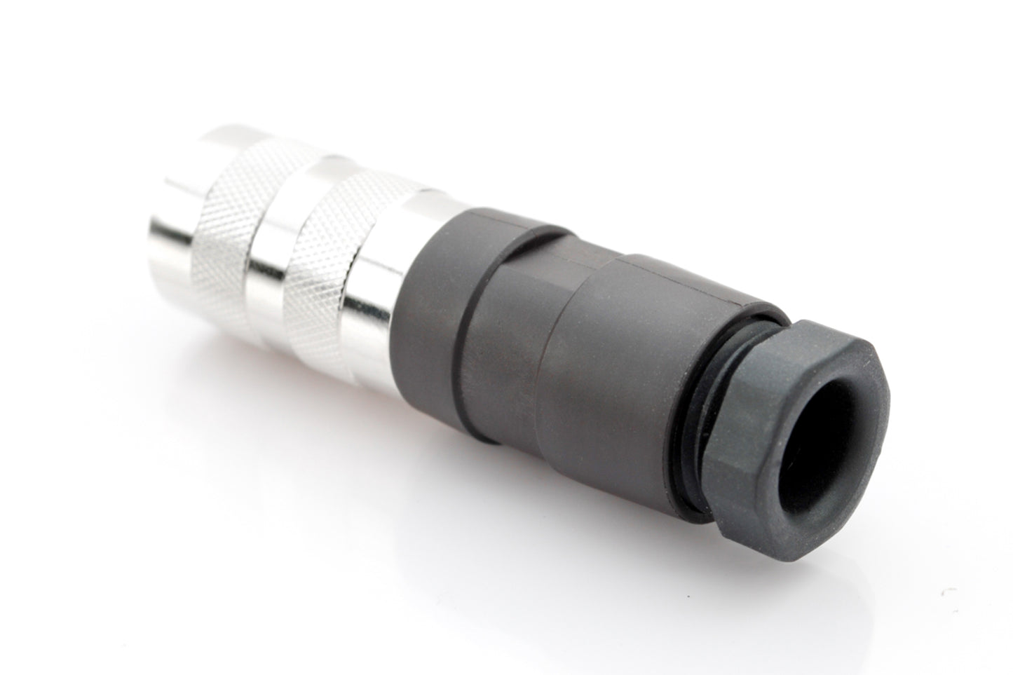 T 3505 002 Female Connectors with internal strain relief and metal locking ring. Screw locking according to DIN EN 60130-9 / IEC 60130-9. Contacts included.