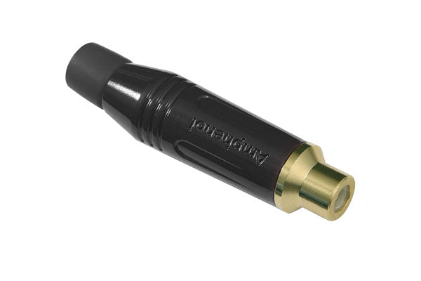 ACJR-BLKRCA Female Cable Connector,Musician Range, Diecast Shell, Gold Plated Contacts, Black Finish, Black Grommet