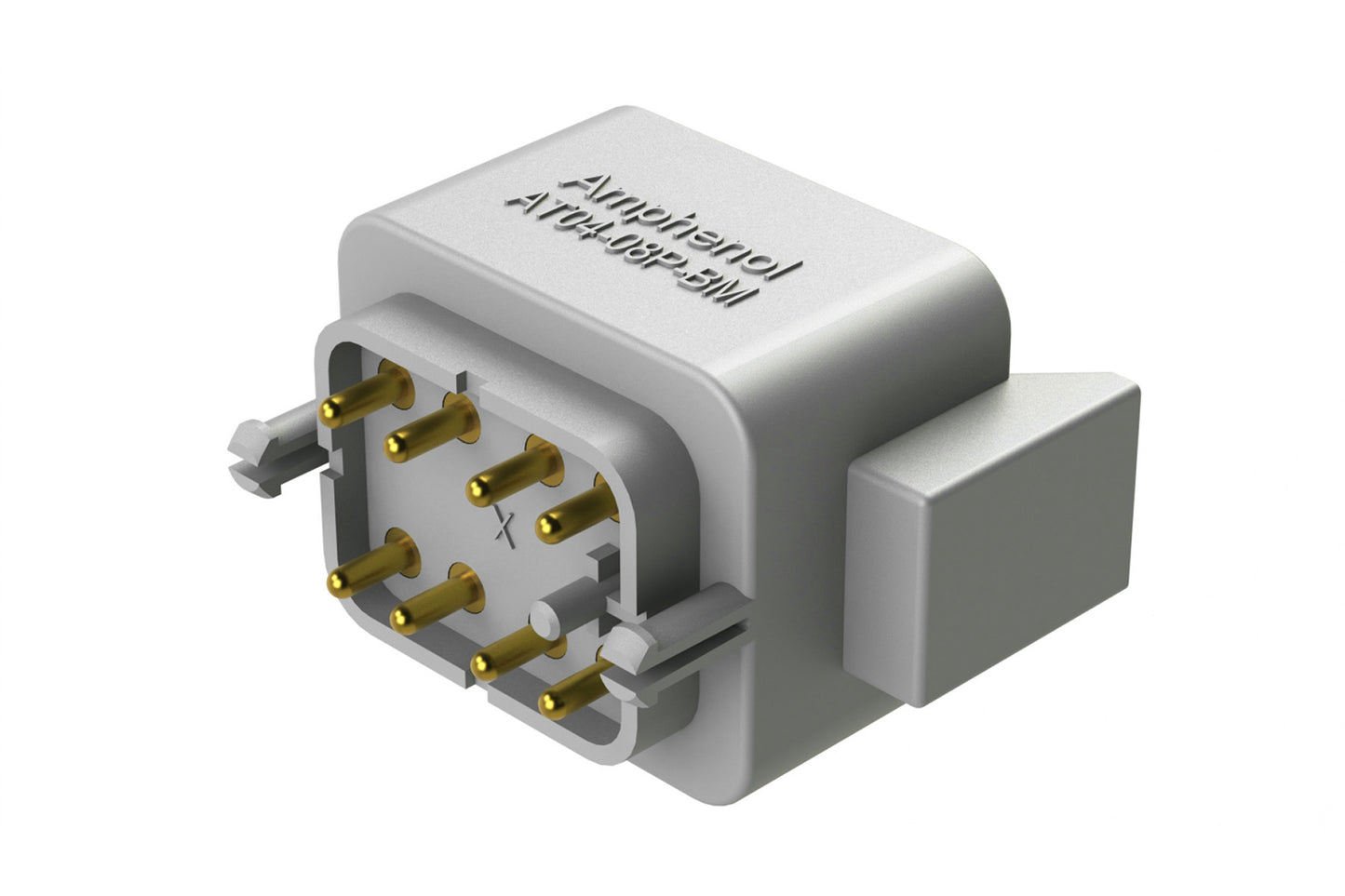 AT04-08PA-BM01 8 Position PCB Flangeless (Snap Fit) Board Mount Receptacle, Pin, Gold Plated Contacts Included, No Potting, Grey