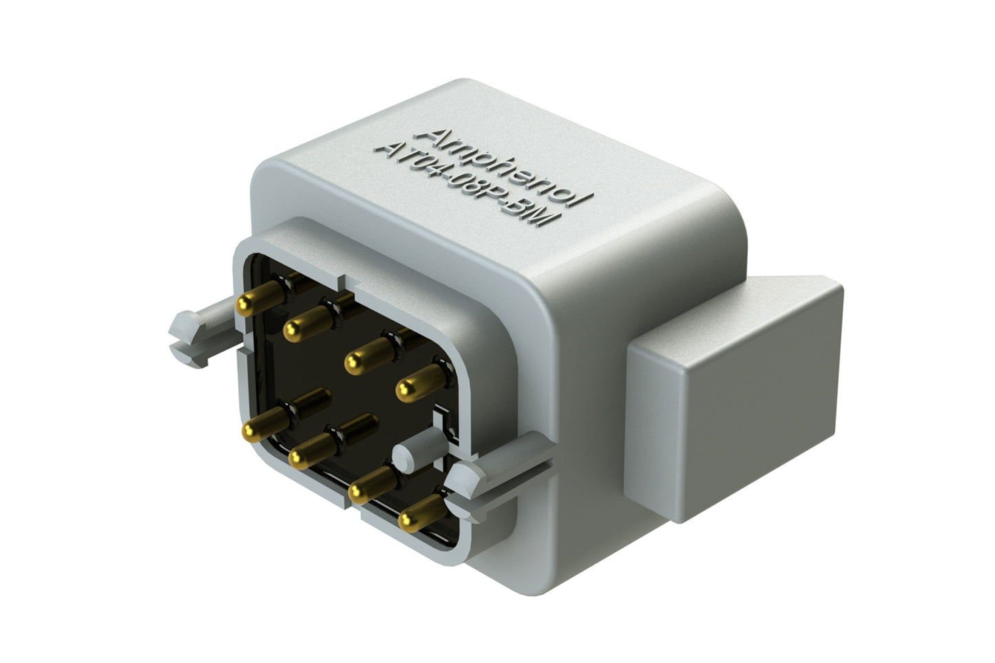 AT04-08PA-BM02 8 Position PCB Flangeless (Snap Fit) Board Mount Receptacle, Pin, Gold Plated Contacts Included, Potting, Grey