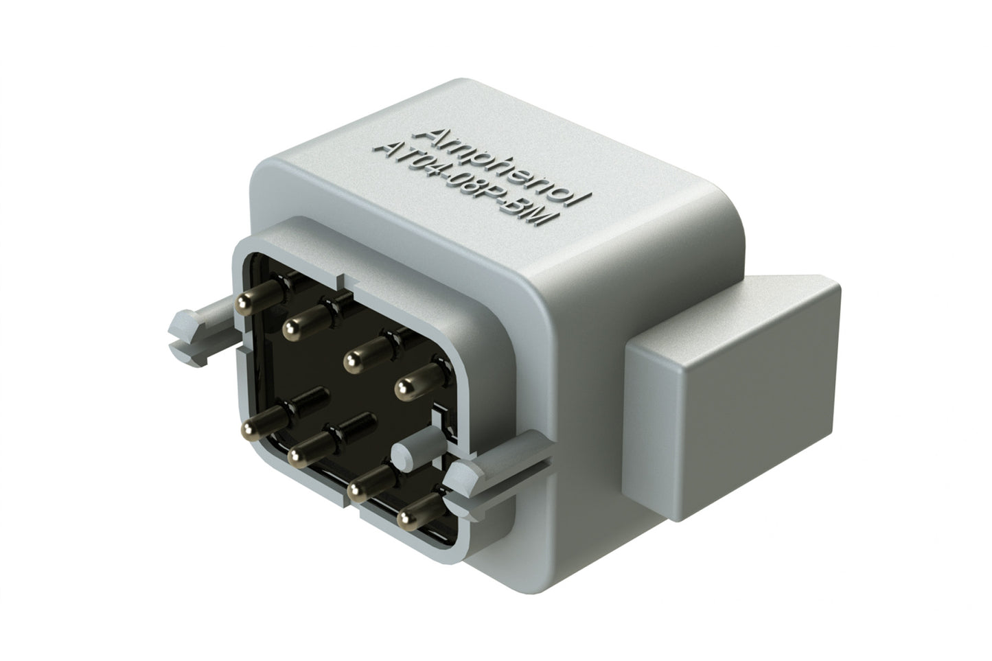 AT04-08PA-BM04 8 Position PCB Flangeless (Snap Fit) Board Mount Receptacle, Pin, Nickel Contact Plating, Potting, Grey