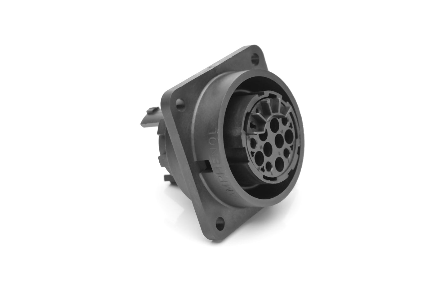 C016 10G014 000 2 14+PE Female receptacle with mounted gasket. Mounting hole Ø43.2. Suitable sealing for fixing screws must be provided. For use with crimp contacts (sold separately).