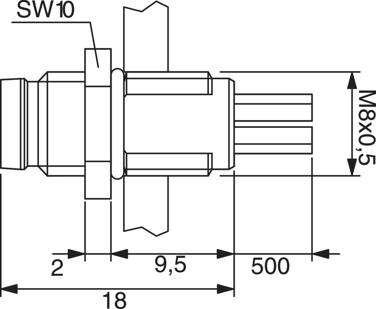 Actuator Sensor cable assembly|Panel connector|M 8|M 8