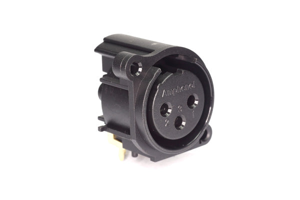 AC3FAHL1-AU-PRE 3 Pole XLR Female ChassisMount, AType, Gold Contacts, Black Finish, Horizontal PCB, Latchless, Pin 1 Ground. Comparable part no: NC3FAAH1-0