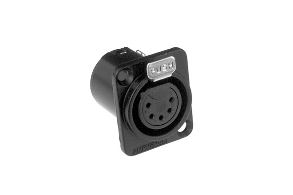 AC5FDZB-AU 5 Pole XLR Female ChassisMount, DType, Gold PlatedMachined Contacts, Solder Bucket, Black Finish