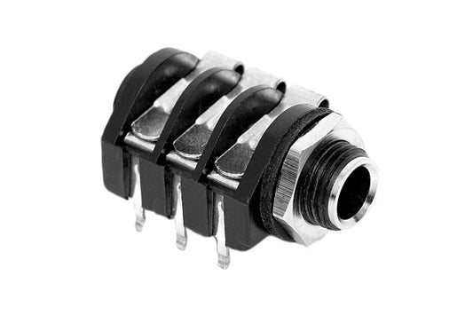 ACJM-MHR 1/4" Single Horizontal PCB Phone Jack,Mono,Metal Bore,Metal Nut, PlasticThread, Snap-fit PCB