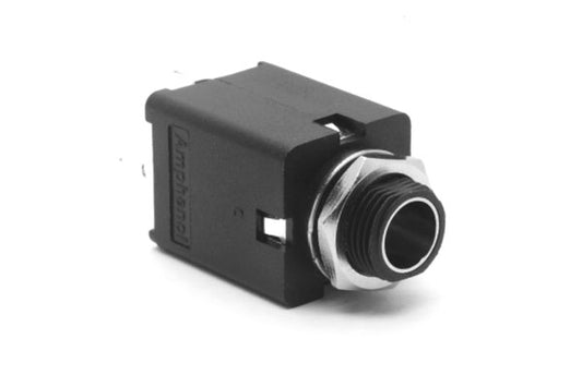 ACJM-MIV-2 1/4" Single Vertical PCB Phone Jack,Mono (2 Channels),Metal Bore,Metal Nut, PlasticThread