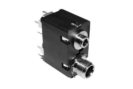 ACJM-MVD985-2 Dual 3.5mm & 1/4" Vertical PCB Phone Jack,Mono (2S)Metal Bore,Metal Nut,MetalThread