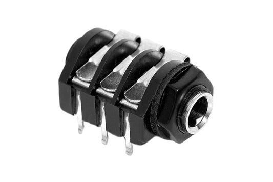 ACJM-PHR 1/4" Single Horizontal PCB Phone Jack,Mono,Metal Bore, Plastic Nut, PlasticThread, Snap-fit PCB