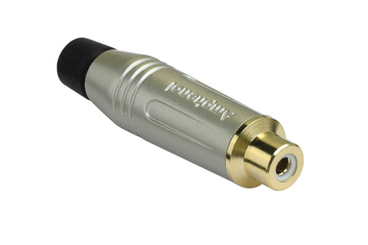 ACJR-SBKRCA Female Cable Connector, Gold Plated Contacts, Diecast Shell, Satin Finish, Black Grommet