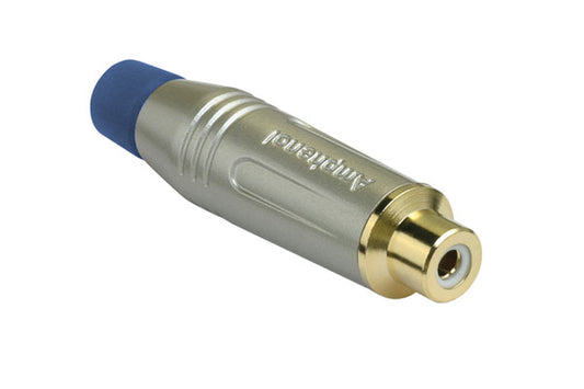 ACJR-SBLRCA Female Cable Connector, Gold Plated Contacts, Diecast Shell, Satin Finish, Blue Grommet