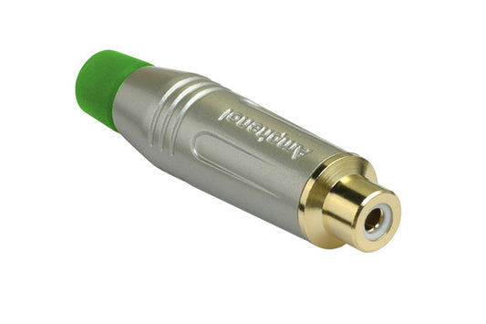 ACJR-SGRRCA Female Cable Connector, Gold Plated Contacts, Diecast Shell, Satin Finish, Green Grommet