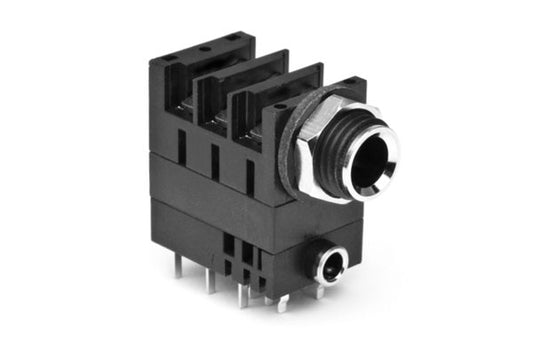 ACJS-MHD985 1/4" and 3.5mm Dual Horizontal PCB Phone Jack, Stereo,Metal Bore,Metal Nut, PlasticThread