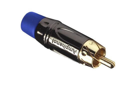 ACPL-CBLRCAMale Cable Connector, Gold Plated Contacts, Diecast Shell, Black Chrome Finish, Blue Grommet