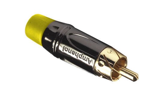 ACPL-CYL RRCAMale Cable Connector, Gold Plated Contacts, Diecast Shell, Black Chrome Finish, Yellow Grommet
