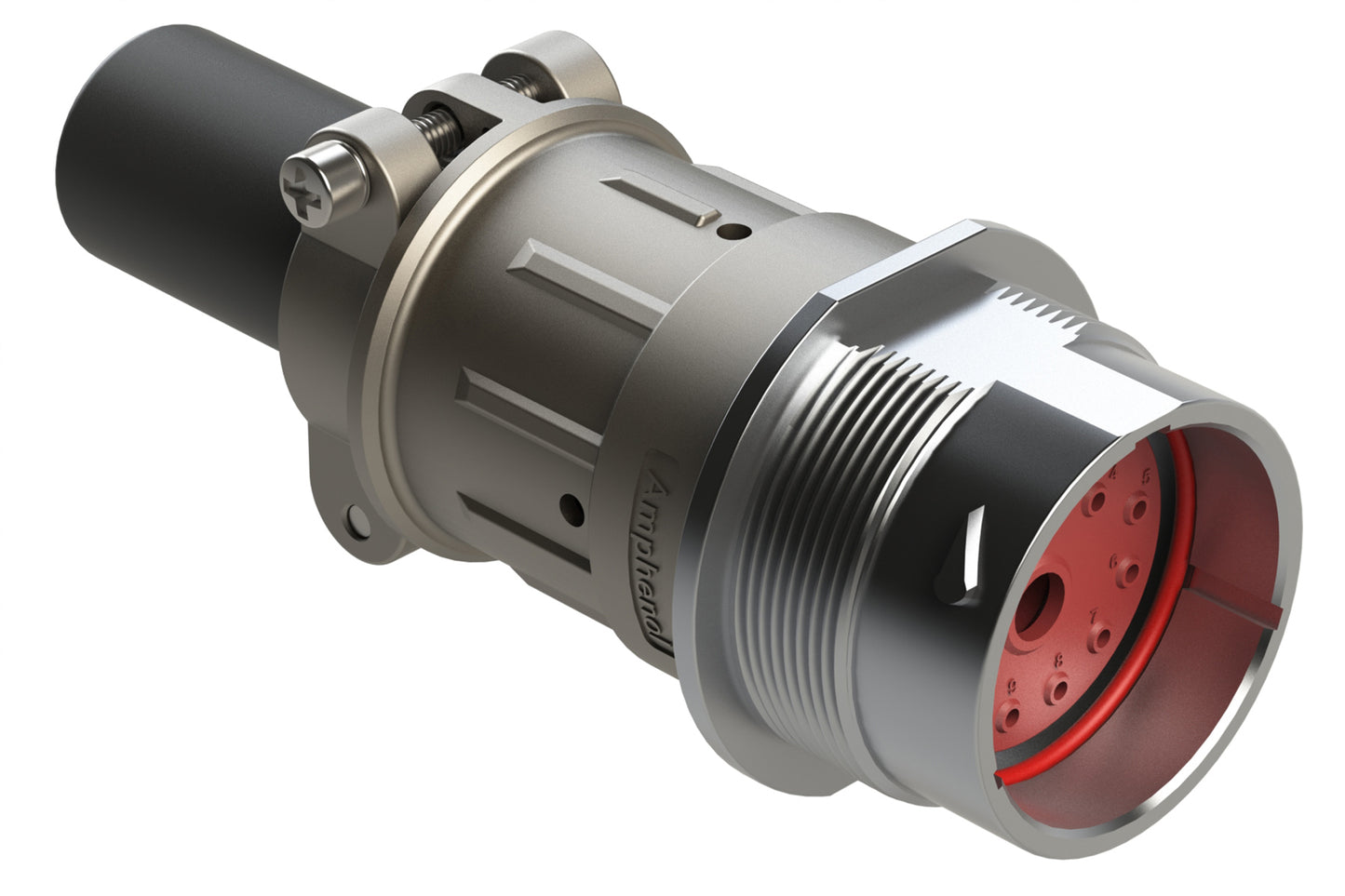 AHDM04-24-14PR-059 14 Position Receptacle, Pin, Shell Size 24, Reduced Diameter Seal (Blue Adapter), Cable Clamp Backshell, Break-Away. HD34-24-14PE-059