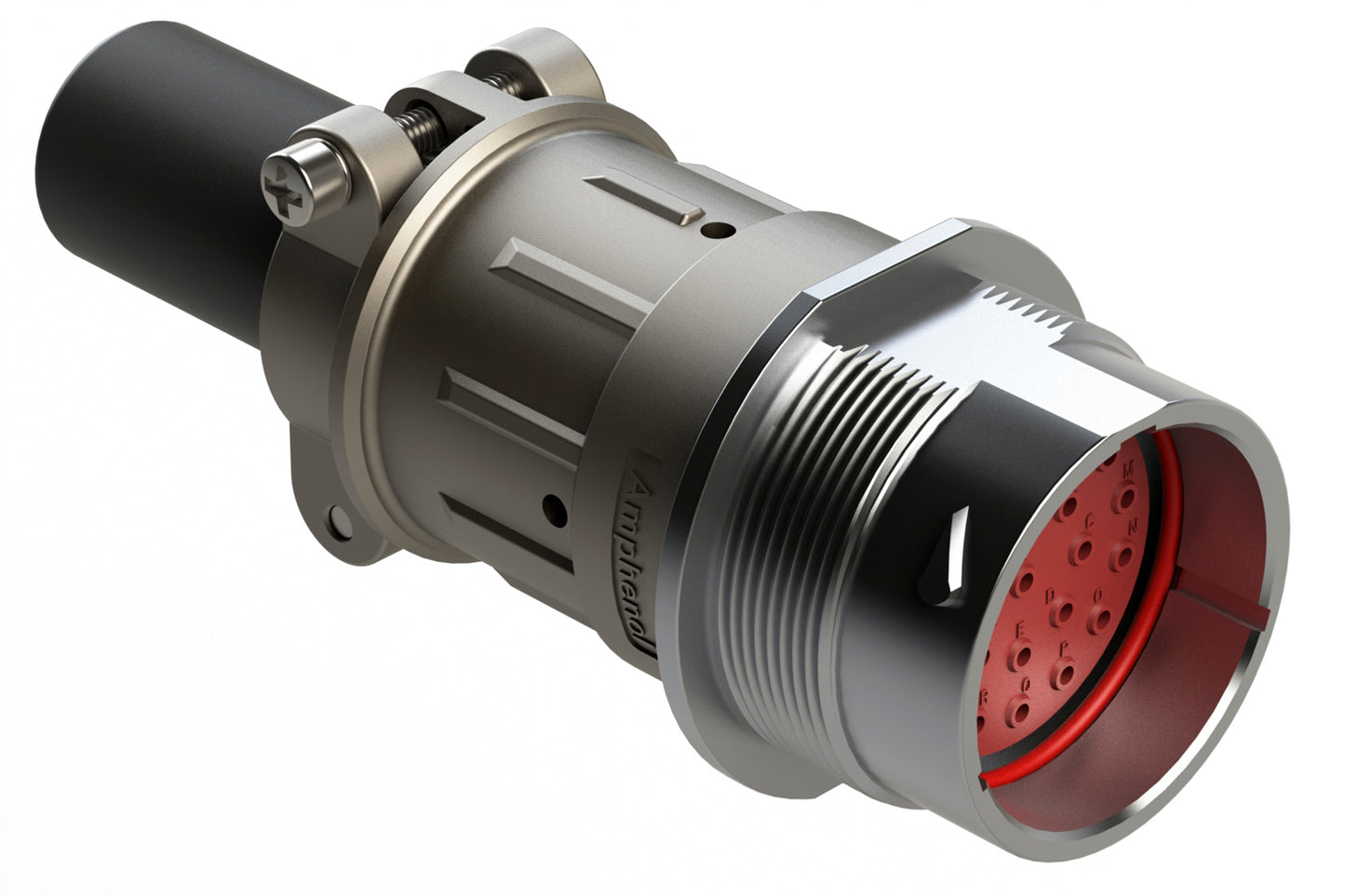 AHDM04-24-23PT-059 23 Position Receptacle, Pin, Shell Size 24, Metal, Thin Diameter Seal (Grey Adapter), Cable Clamp Backshell. HD34-24-23PT-059