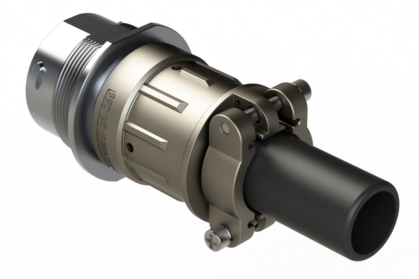 AHDM04-24-23PT-059 23 Position Receptacle, Pin, Shell Size 24, Metal, Thin Diameter Seal (Grey Adapter), Cable Clamp Backshell. HD34-24-23PT-059