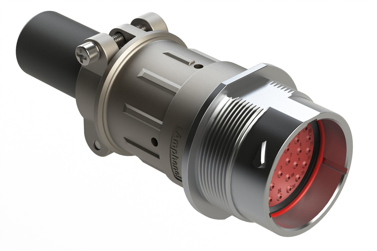 AHDM04-24-33PN-059 33 Position Receptacle Kit, Shell Size 24, Pin, Plastic, Normal Diameter Rear Seal, Integrated Wide Thread (Green Retaining Ring), Cable Clamp Backshell. HD34-24-33PN-059