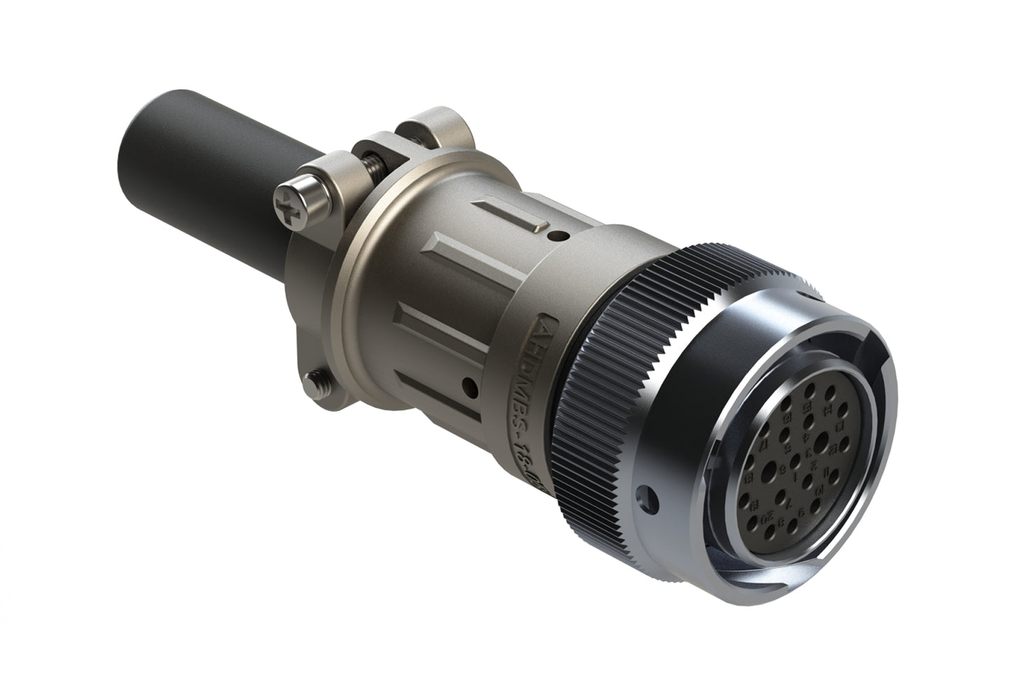 AHDM06-18-20SN-059 20 Position Plug Kit, Shell Size 18, 20 Position Socket, Standard Seal, Wide Thread, Cable Clamp Backshell. HD36-18-20SN-059