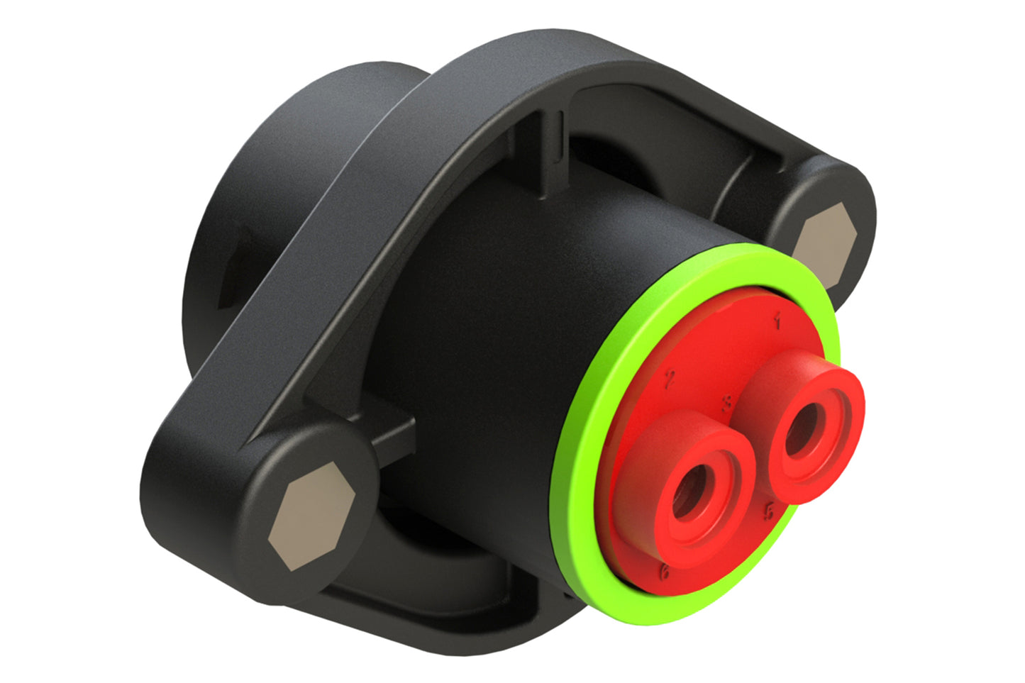 AHDP02-18-06PN-SRAC030 2 Position Sealed Panel Mount Receptacle, Pin, Shell Size 18, Normal Diameter Seal (Green Adapter), Smooth Ring Adapter