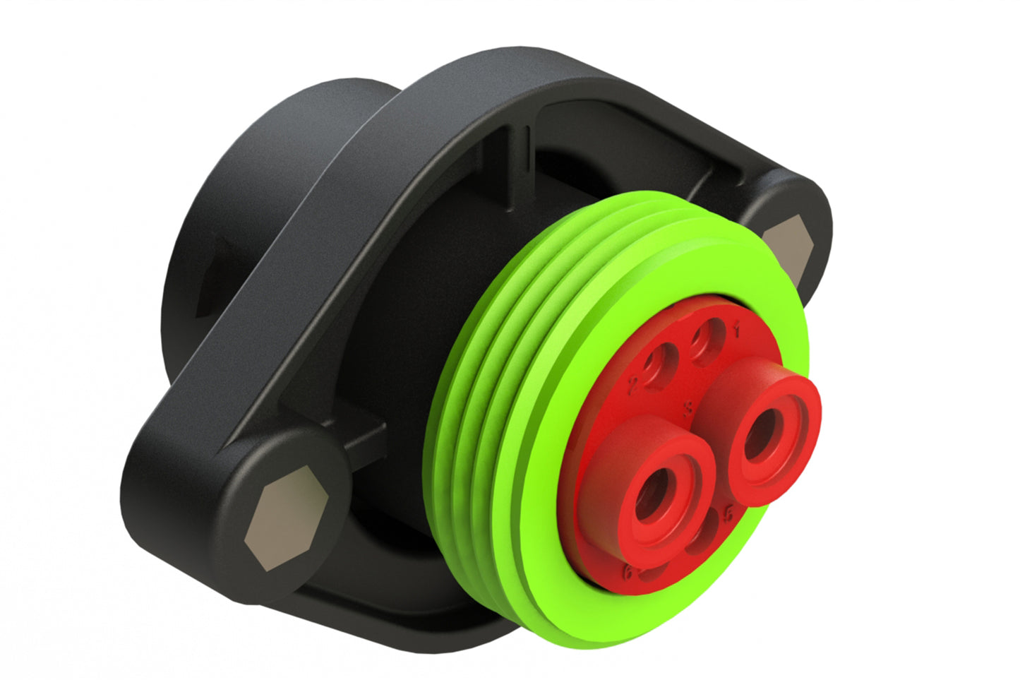 AHDP02-18-06PN-WTA 6 Position Panel Mount Receptacle, Pin, Shell Size 18, Normal Diameter Seal (Green Adapter), Wide Thread Adapter